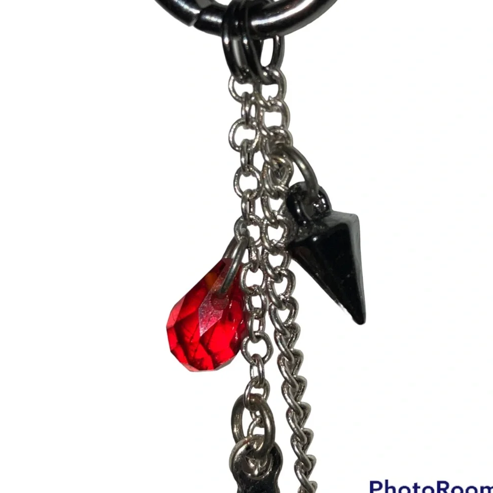 4” Dangling Earrings Chains Crosses Black Spikes & Blood Red Crystals Religion